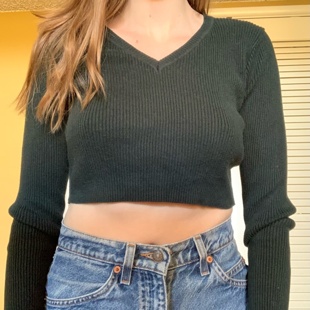 Brandy Melville green cropped long sleeve sweater